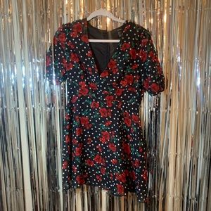 Black dress with red roses